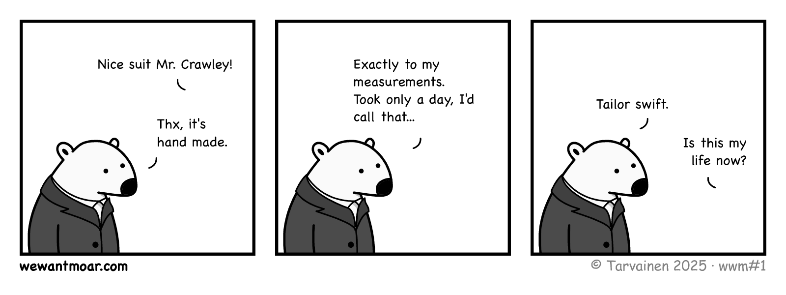 Three panel comic strip.