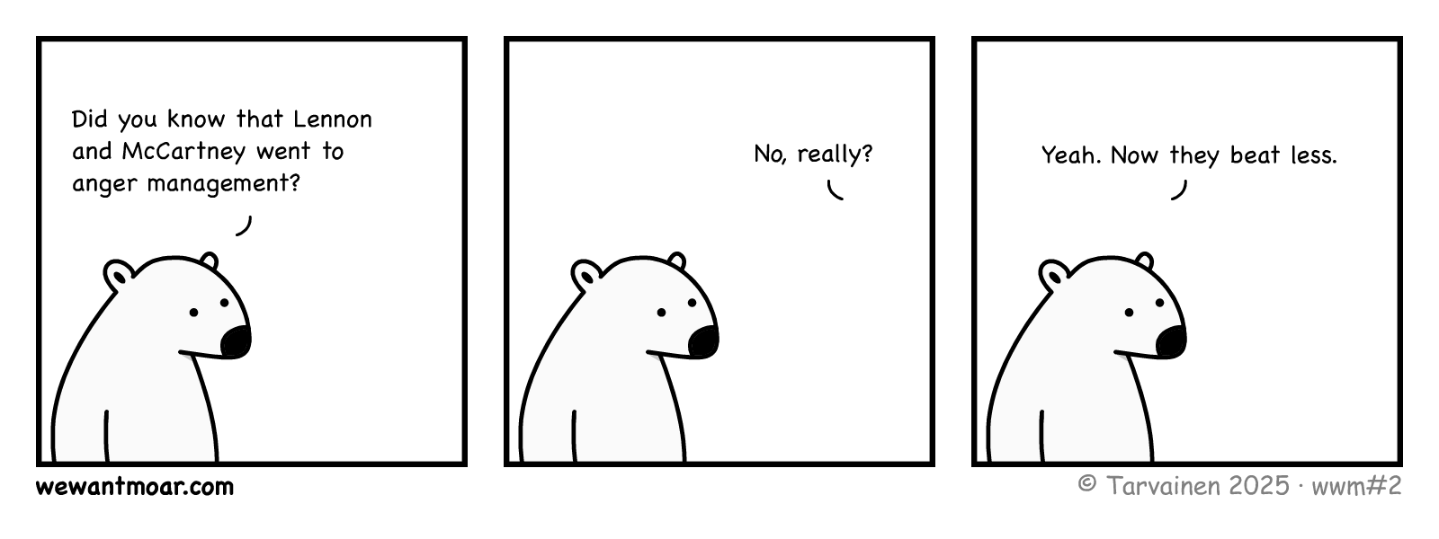 Three panel comic strip.