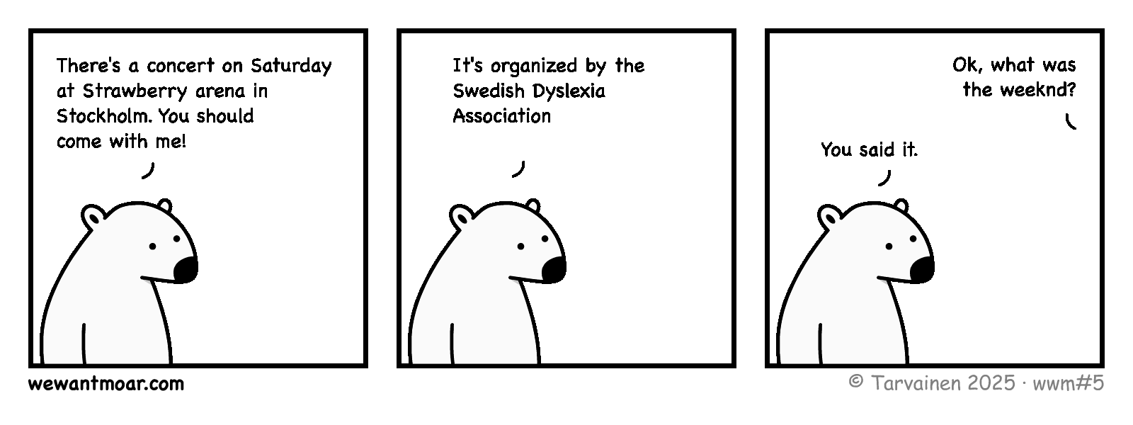 Three panel comic strip.